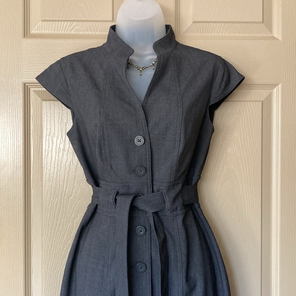 Calvin Klein beautiful charcoal midi professional short sleeve dress size 4 EUC - Picture 4 of 12